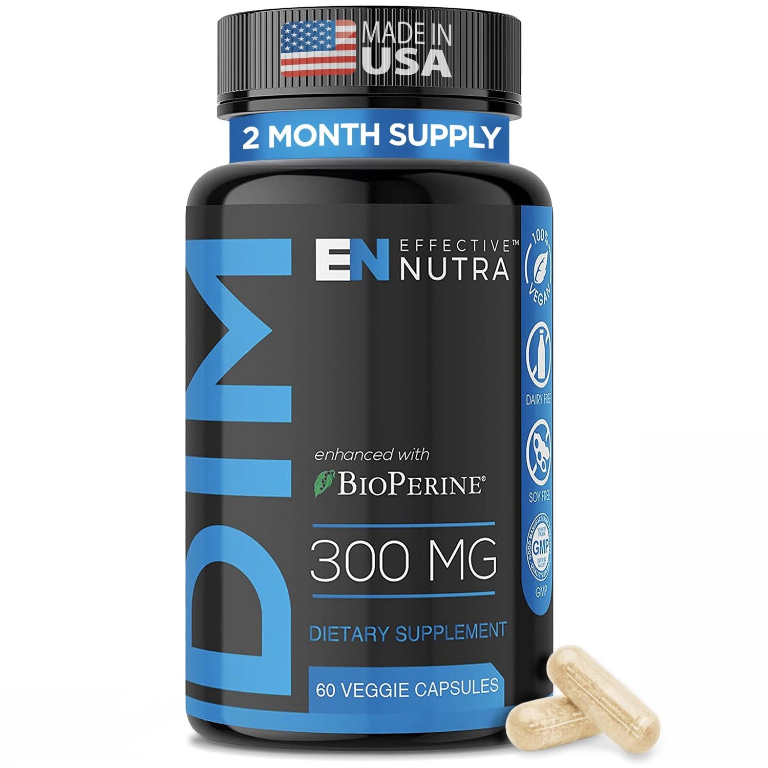 Effective Nutra DIM Supplement 300 mg with BioPerine, 60 Count | Estrogen blocker for men and estrogen balance for women, extra-strength DIM, one capsule daily, 2-month supply