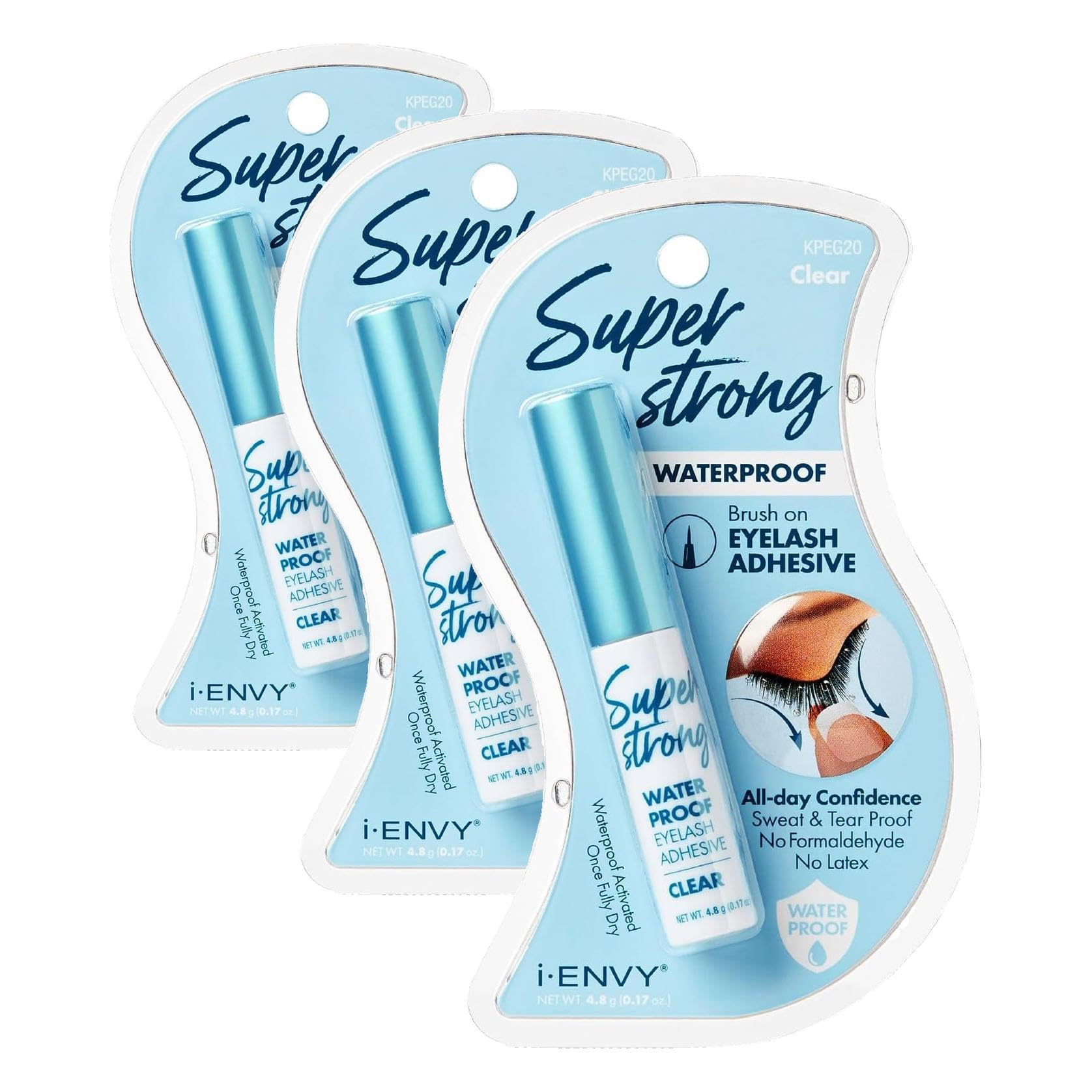 i-ENVY Super Strong Waterproof Black Eyelash Adhesive, Long Lasting Sweat & Tear Proof Lash Glue for Eyelash Extensions, All Day Hold Durable Brush-On (Waterproof Black, 1 Pack (1 Count))