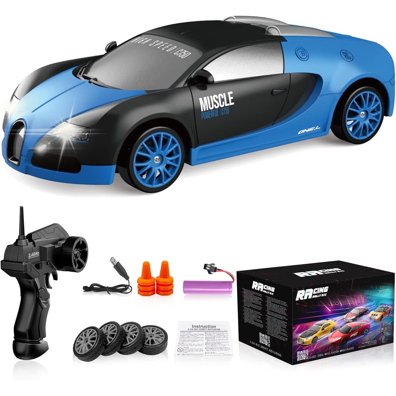 Buy now Remote Control Car RC Drift Car 2.4GHz 1:24 Scale 4WD High Speed RC Cars Vehicle with LED Lights Batteries and Drifting Tires Racing Sport Toy Cars for Adults Boys Girls Kids Gift Blue at indiglob india