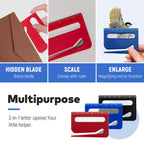 3 Pack Letter Opener Envelope Slitter, Credit Card Sized Mail Opener with Hidden Blade, Built in Ruler & Magnifier, Slim Envelope Cutter for Home Office Travel