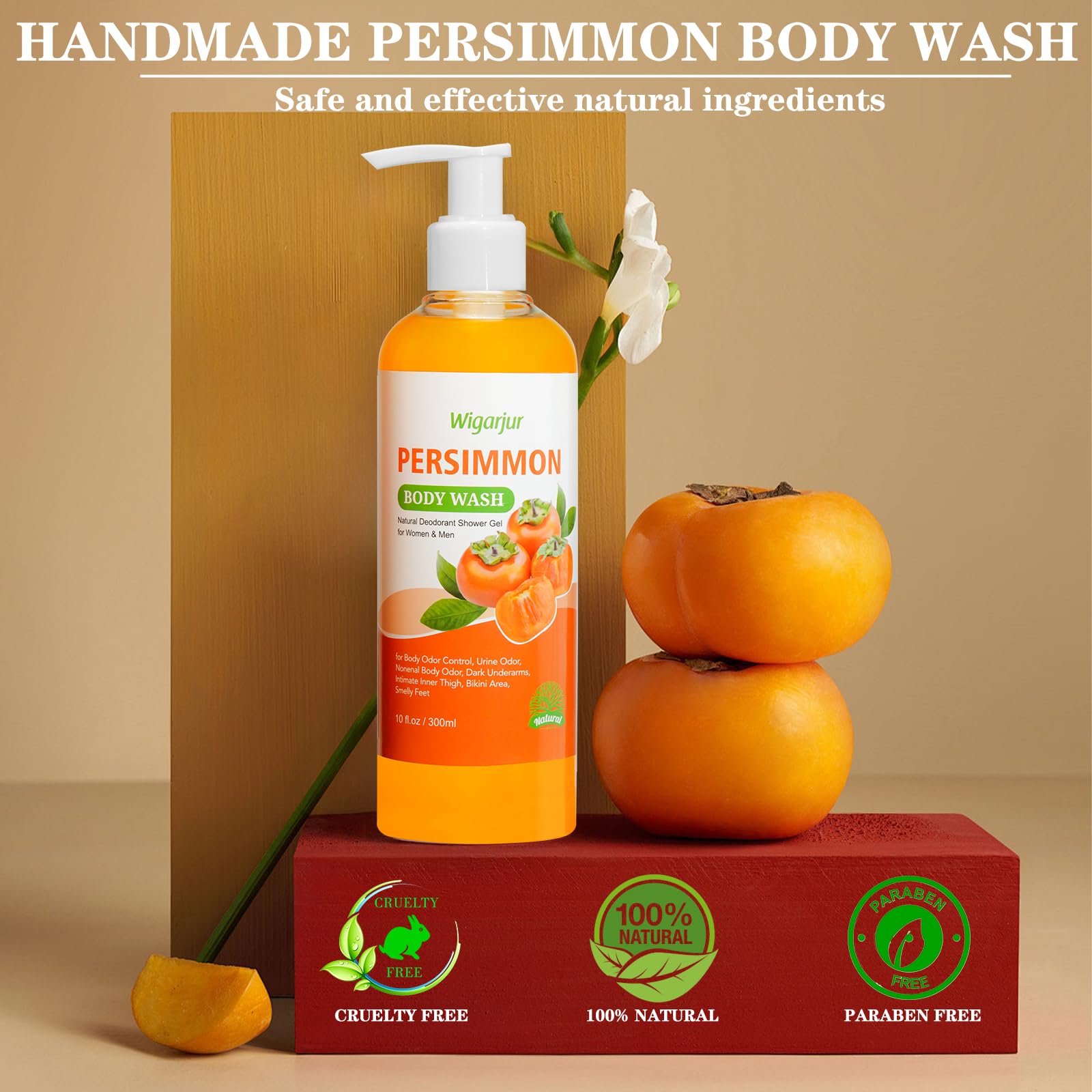 Persimmon Body Wash for Old People Smell, Natural Deodorant Bar | Deep Odor Control for Strong Odor Smelly Feet Remove, Cleansing Body Soap Deodorizing with Persimmon & Green Tea Extracts