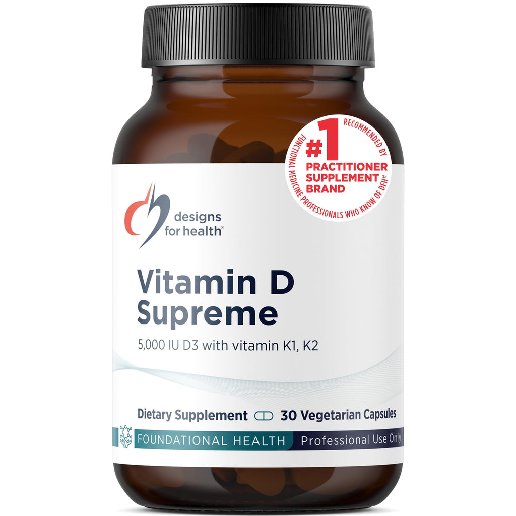 Designs for Health Vitamin D Supreme - Vitamin D 5000 IU with 2000mcg Vitamin K as MK4 for Bone Health, Heart Health, Mood & Immune Support - Vitamin D3 Enhanced with GG Supplement (60 Capsules)