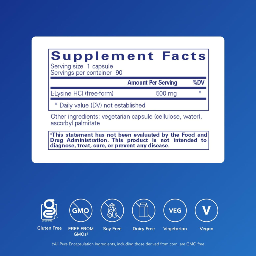 Pure Encapsulations L-Lysine, 90 Capsules | Essential Amino Acid Supplement for Immune Support, Gum Health, and Lip Health*