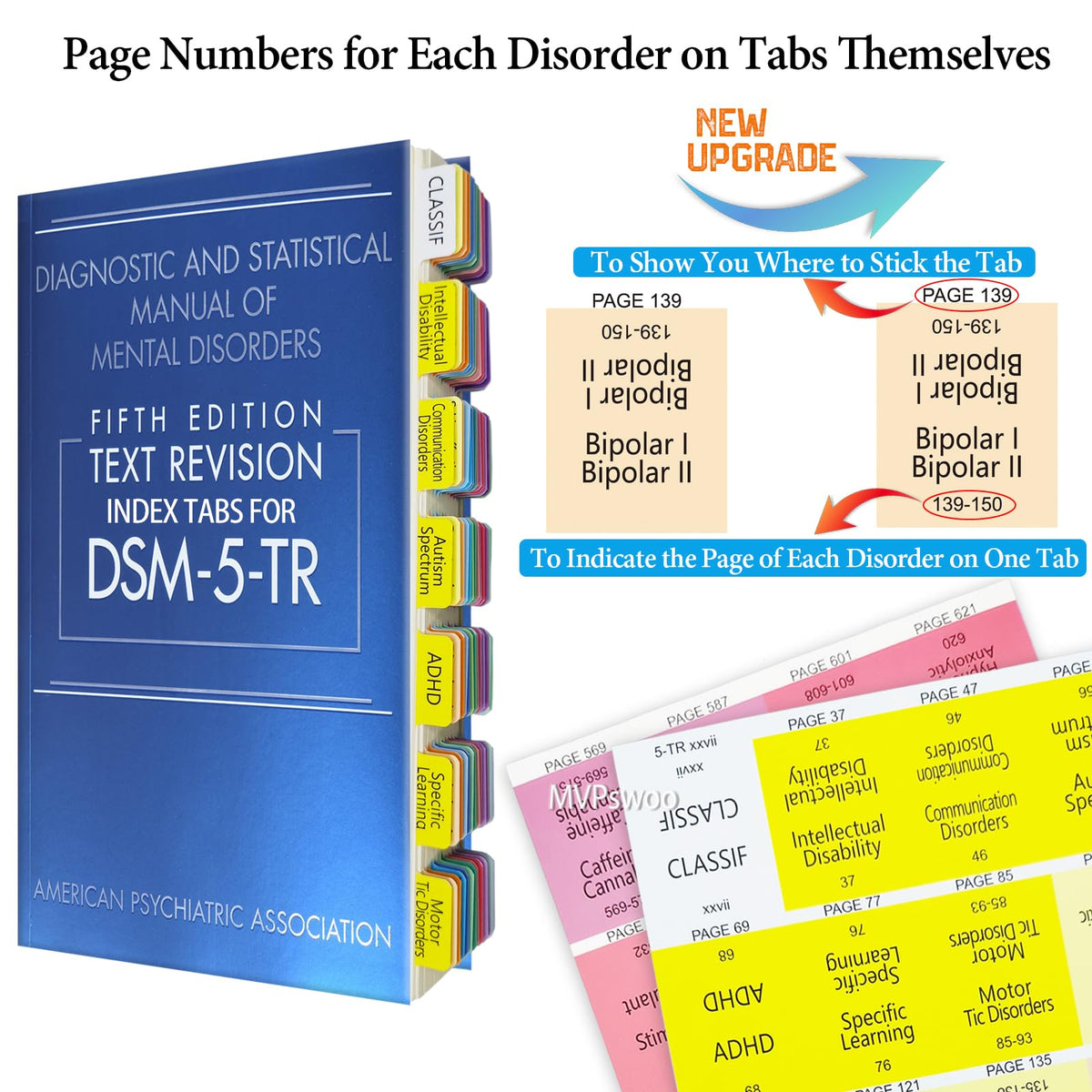 Upgraded Index Tabs for DSM-5-TR 2022, 94 Printed DSM-V-TR Tabs, 100 Tabs in Total, with Alignment Guide & Disorders Description Sheet for The Diagnostic and Statistical Manual of Mental Disorders