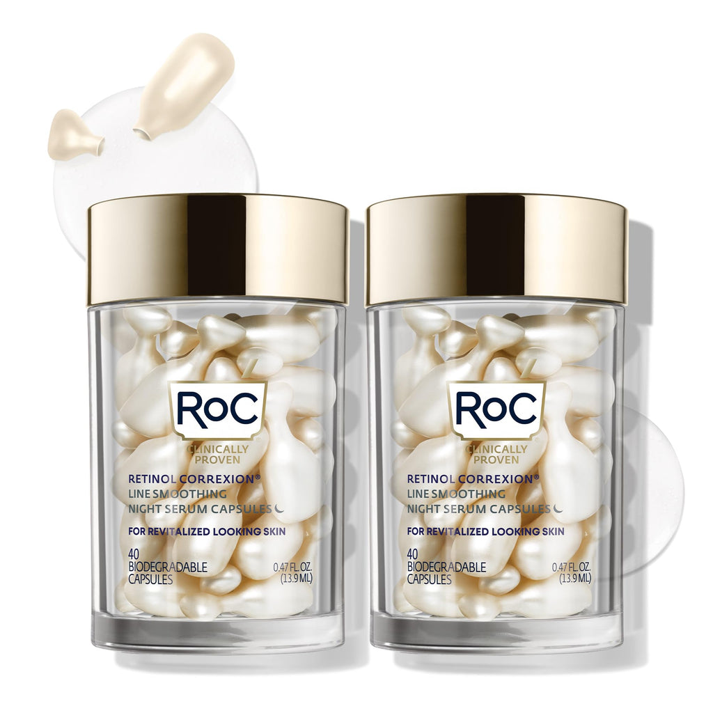 RoC Retinol Correxion Anti-Aging Wrinkle Night Serum Capsules, 80 CT Jumbo | Unscented retinol capsules for face, Anti-Aging Wrinkle, Treatment for Fine Lines, Post Acne Scars, Limited Edition Value Set