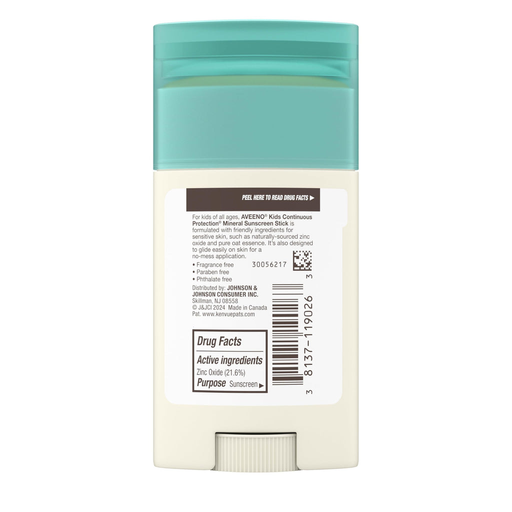 Buy now Aveeno Kids Continuous Protection Zinc Oxide Mineral Sunscreen Stick for Sensitive Skin, Face & Body Sunscreen Stick for Kids with Broad Spectrum SPF 50, Sweat- & Water-Resistant, 1.5 oz at indiglob india