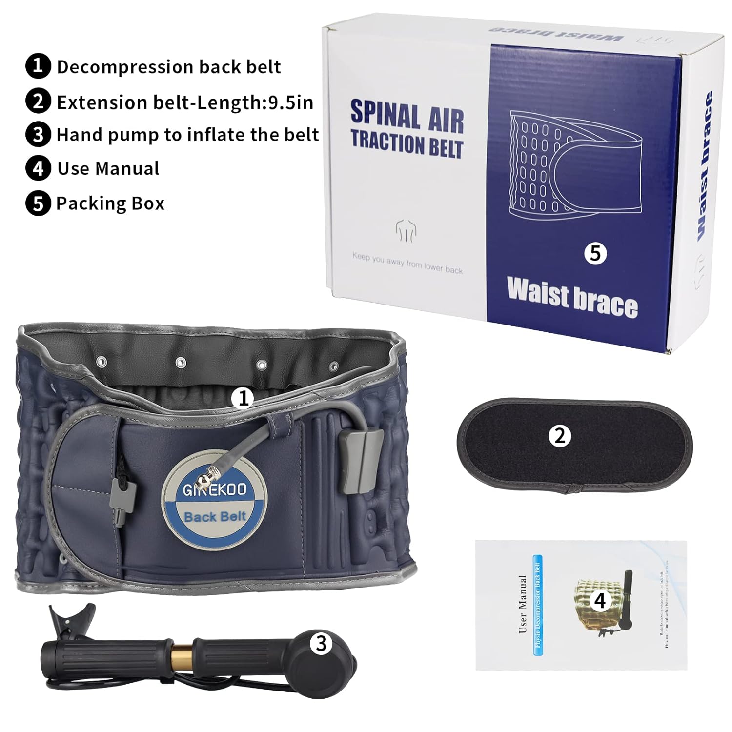 Buy now Decompression Belt - Inflatable Spinal Traction Brace for Lumbar Support and Lower Back Pain, Back Reliever for Men and Women, Navy Blue (29-49 Inch Waist) at indiglob india