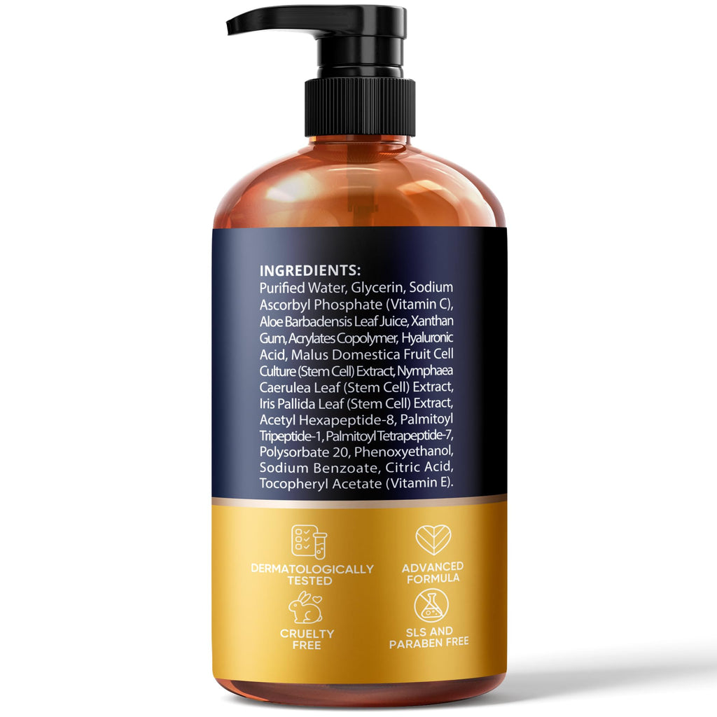 Vitamin C Serum for Face with Stem Cells & Hyaluronic Acid 8 Oz | Anti-Aging, Brightening, Hydrating Face Serum for All Skin Types, Cruelty Free, Made in USA, with Aloe Vera & Vitamin E