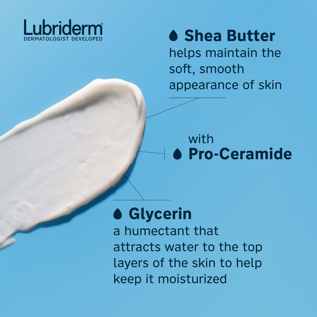 Lubriderm Daily Moisture Body Lotion, Fragrance Free, 24 fl. oz | Hydrating Face, Hand & Body Lotion + Pro-Ceramide for Sensitive Skin, 24-Hour Moisturizer with Shea Butter, Non-Greasy