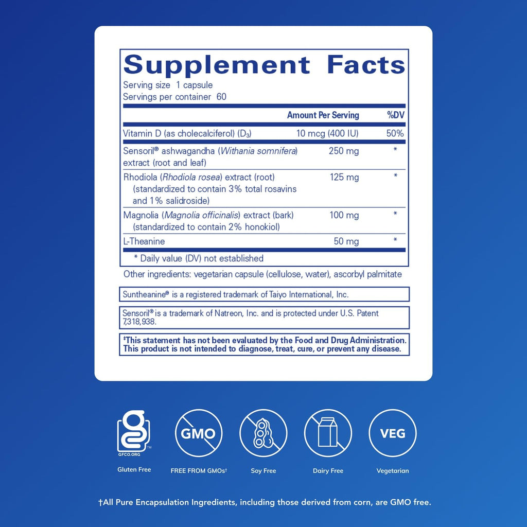 Pure Encapsulations Cortisol Calm, 60 Capsules | Supports Cortisol Health and Relaxation*, Contains Ashwagandha and L-Theanine, Restful Sleep