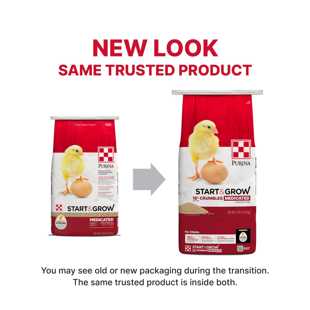 Purina Start & Grow | Nutritionally Complete Medicated Chick Feed Crumbles | 25 Pound (25 lb.) Bag