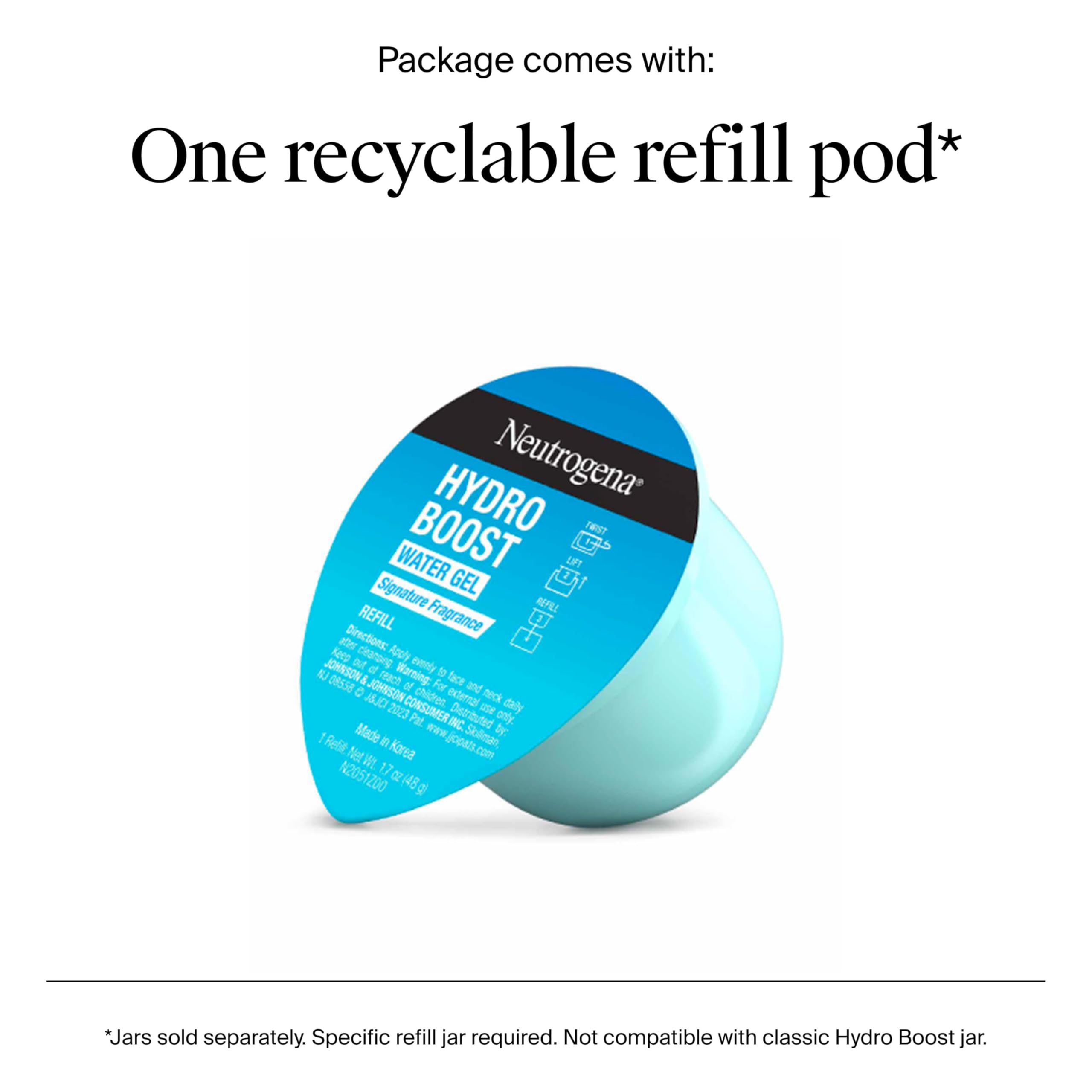 Neutrogena Hydro Boost Water Gel Face Moisturizer Refill Pod, Refill Pack-of Hyaluronic Acid Moisturizer for a Refreshing Burst of Hydration & Dewy Skin, Signature Fragrance, 1.7 oz,(Pack of 2)