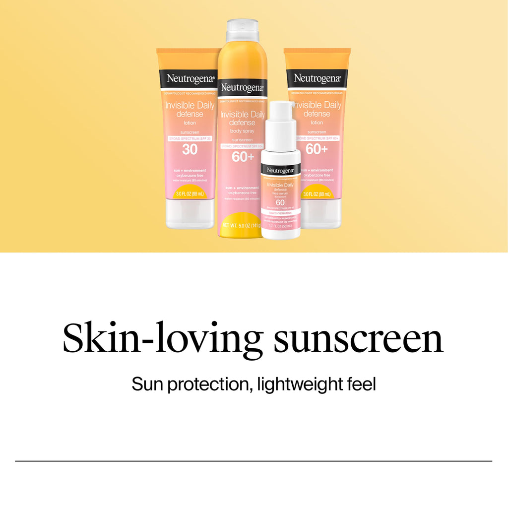 Neutrogena Invisible Defense Face Serum, SPF 60, Fragrance Free 1.7 fl. oz | Broad Spectrum Sunscreen, Hydrating Serum, Water-Resistant, Contains Antioxidants
