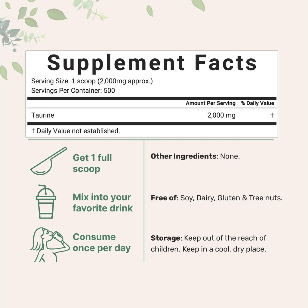 Micro Ingredients Taurine Powder Supplement | 1 KG, 2000mg Per Serving | Unflavored | 100% Pure, Easily Absorbed Free Form | Essential Amino Acids for Exercise, Energy, & Heart Support