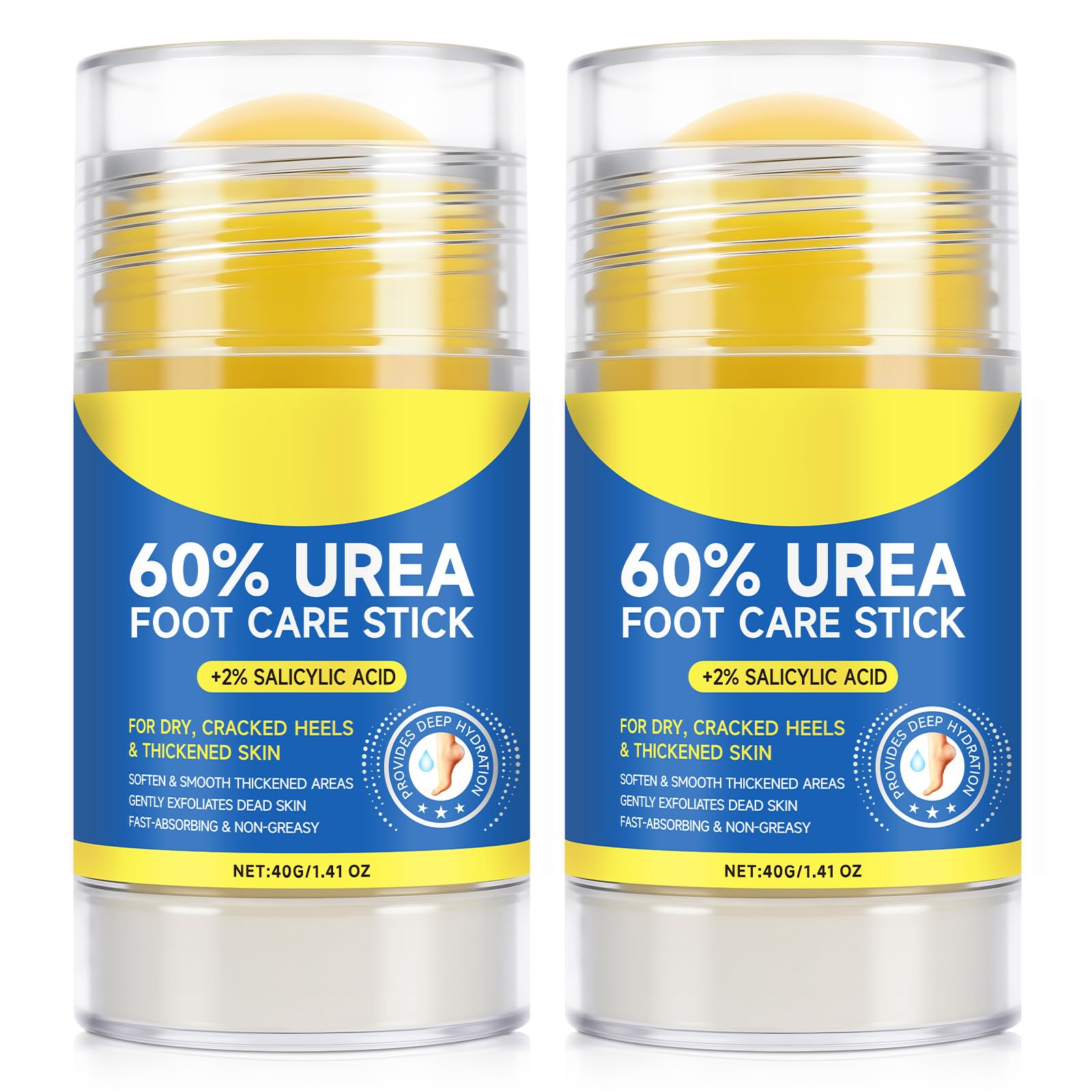60% Urea Cream Stick plus 2% Salicylic Acid, Maximum Strength Urea Foot Cream Callus Remover for Dry Cracked Heels, Hands, Knees,Exfoliating Moisturizer, Dead Skin Remover Foot Balm 1.4oz (1pcs)