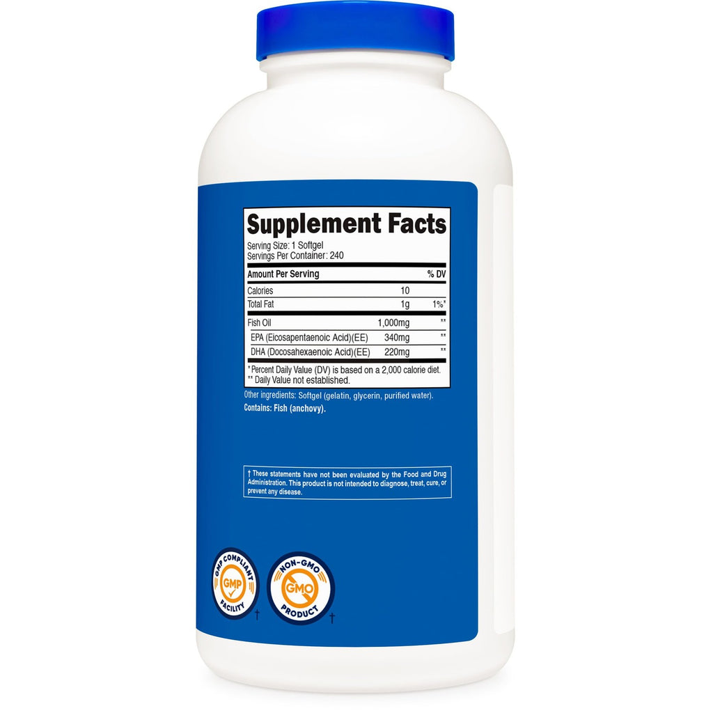 Nutricost Fish Oil Omega 3 Softgels with EPA & DHA (1000mg of Fish Oil, 560mg of Omega-3), 240 Softgels, Non-GMO, Gluten Free. (Pack of 2)