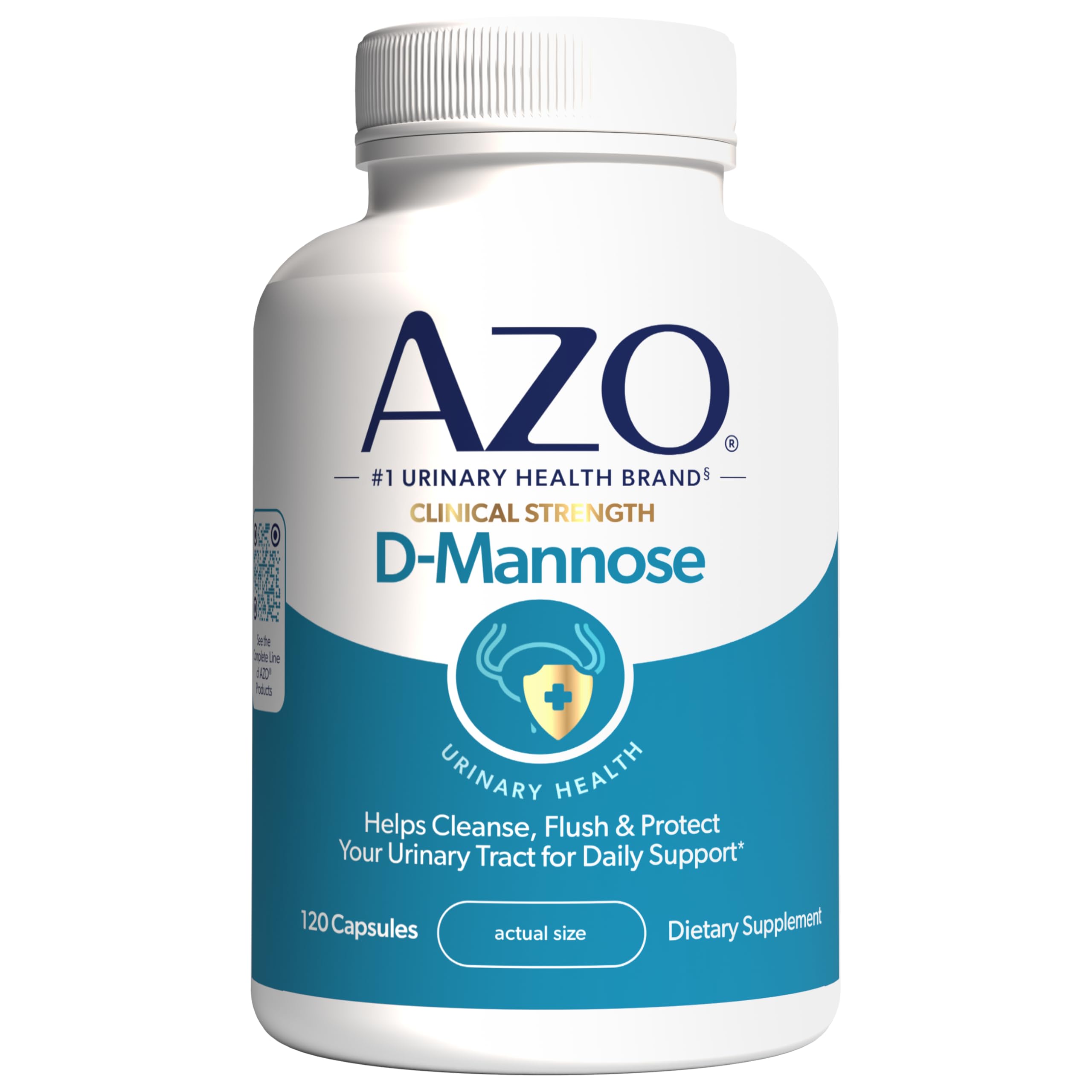 AZO D-Mannose Supplement for Women & Men, Clinical Strength, 120 Capsules | D-Mannose Pills, Urinary Tract Health, Cleanse Flush & Protect* Daily Support, 2000mg per serving, Clinically Studied Amount