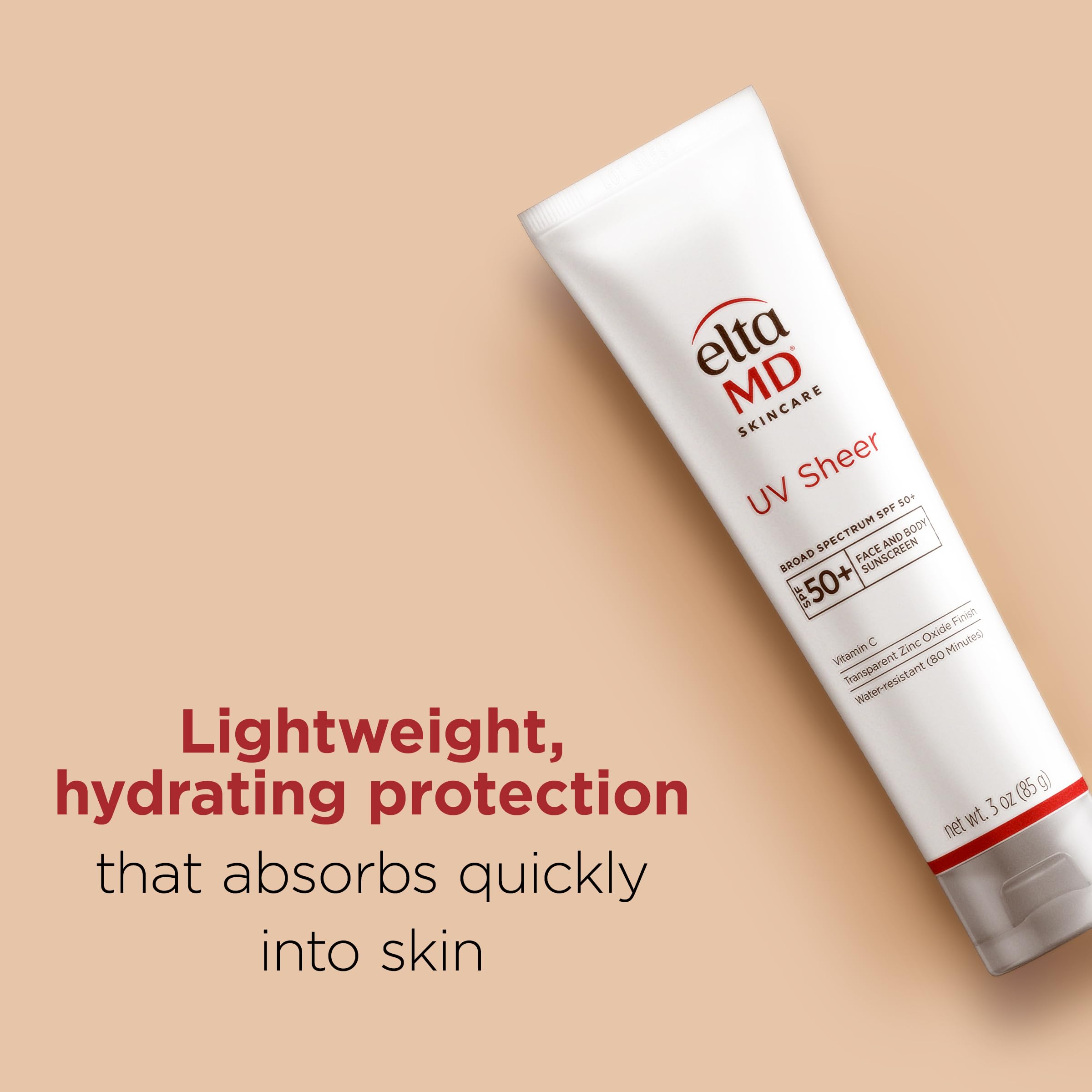 EltaMD UV Sheer Face and Body Sunscreen SPF 50+,Oil Free,No White Cast Sunscreen for Face and Body,Zinc Oxide Formula,3.0 oz Tube,(Pack of 2)