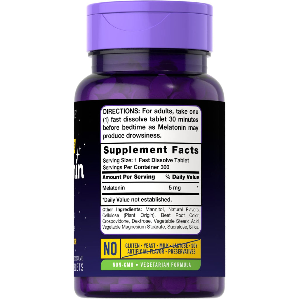 Carlyle Melatonin 5 mg Fast Dissolve 300 Tablets | Berry Flavor | Vegetarian, Non-GMO Supplement