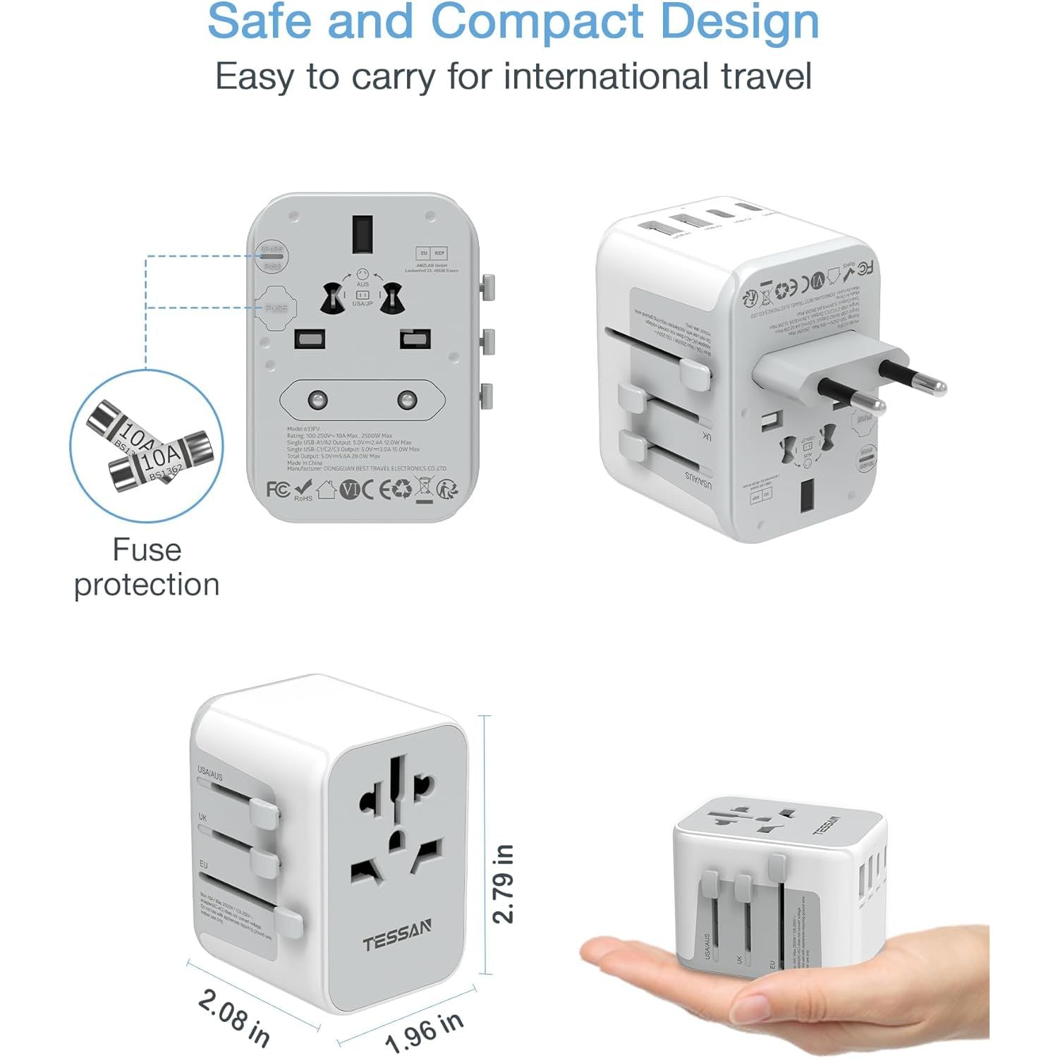 Buy now TESSAN Universal Travel Adapter, International Power Adapter 5.6A 28W 3 USB C 2 USB A Ports, Travel Worldwide Plug Adaptor, Outlet Wall Charger for Europe UK EU AUS (Type C/G/A/I) at indiglob india