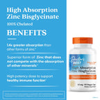 Doctor's Best High Absorption Zinc Bisglycinate 50mg High Potency Supporting Enhancing Immune System Antioxidant VC, 90 Count