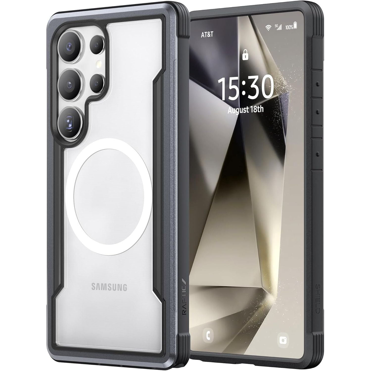 Buy now RAPTIC Shield Crystal Case for Samsung Galaxy S24 Ultra, [13FT Mil-Grade Drop Protection], [Not Yellowing Tech], Durable Anodized Shockproof Aluminum Frame Slim Samsung S24 Ultra Case, Iridescent S24 Ultra 6.8" Black Grey at indiglob india