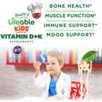 Lifeable Kids Vitamin D3 K2 Gummies, D3 500 IU + MK-7 50 mcg, 60 Count