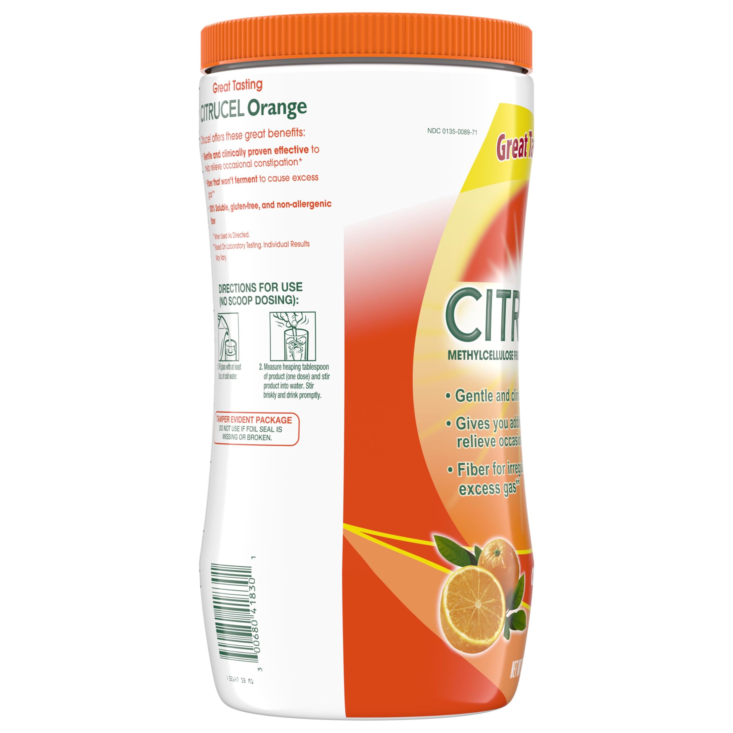 Citrucel Powder Fiber Therapy for Occasional Constipation Relief, 30 oz | Sugar Free, Methylcellulose Fiber Therapy for Irregularity That Won't Cause Gas, Orange Flavor
