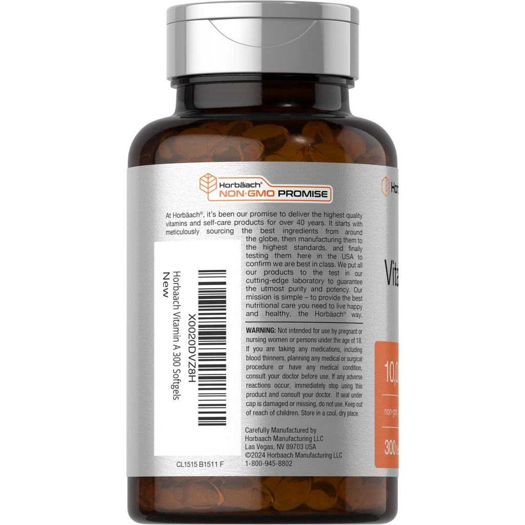 Horbäach Vitamin A 10000 IU Softgels | 300 Count
