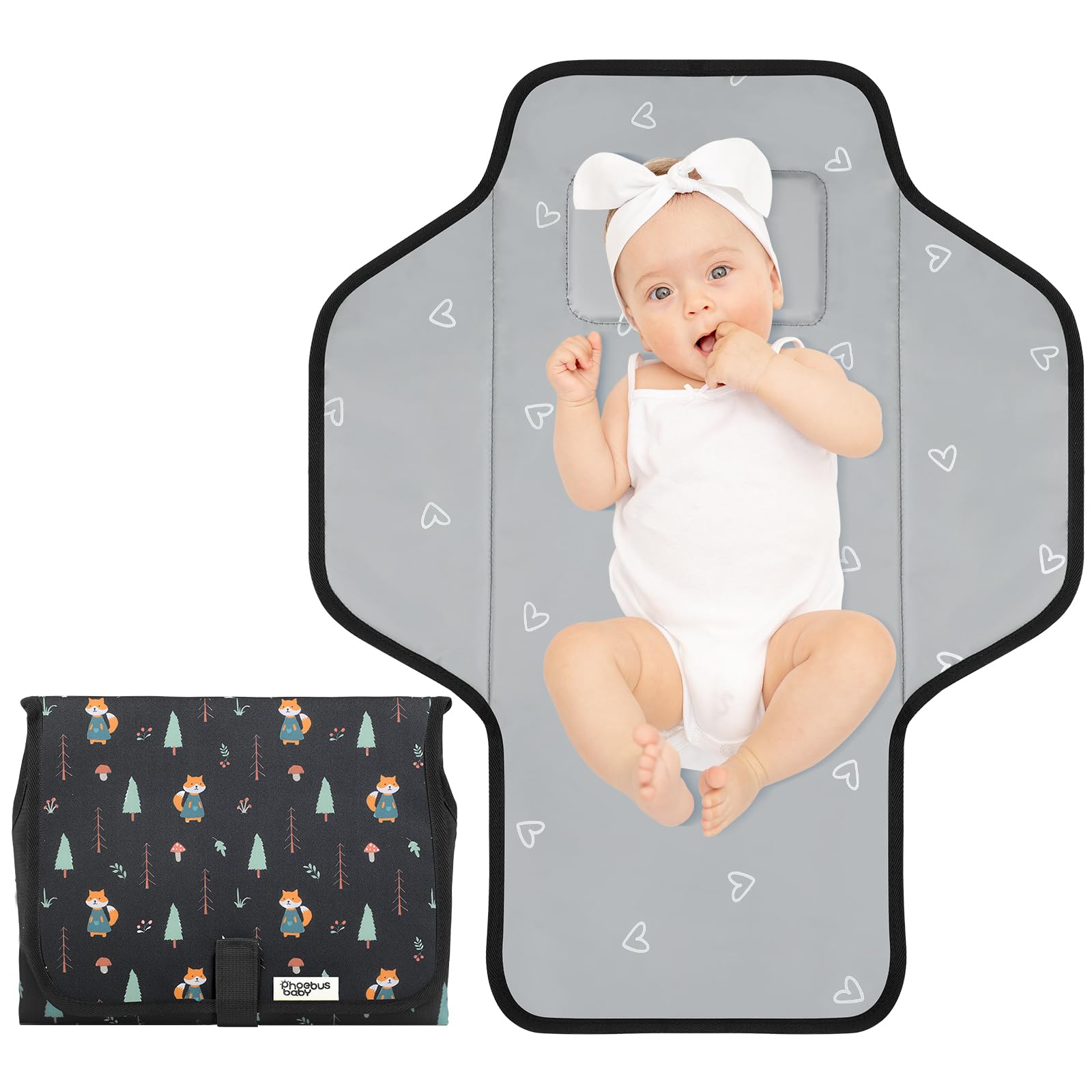 Buy now Baby Portable Changing Pad Travel - Waterproof Compact Diaper Changing Mat with Built-in Pillow - Lightweight & Foldable Changing Station, Newborn Shower Gifts Black-Woods at indiglob india