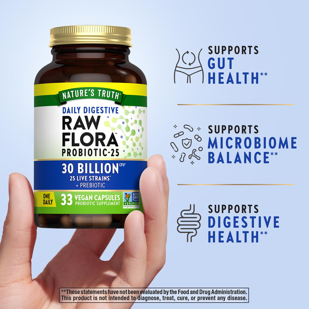 Raw Flora Probiotics with Prebiotics | 30 Billion CFU