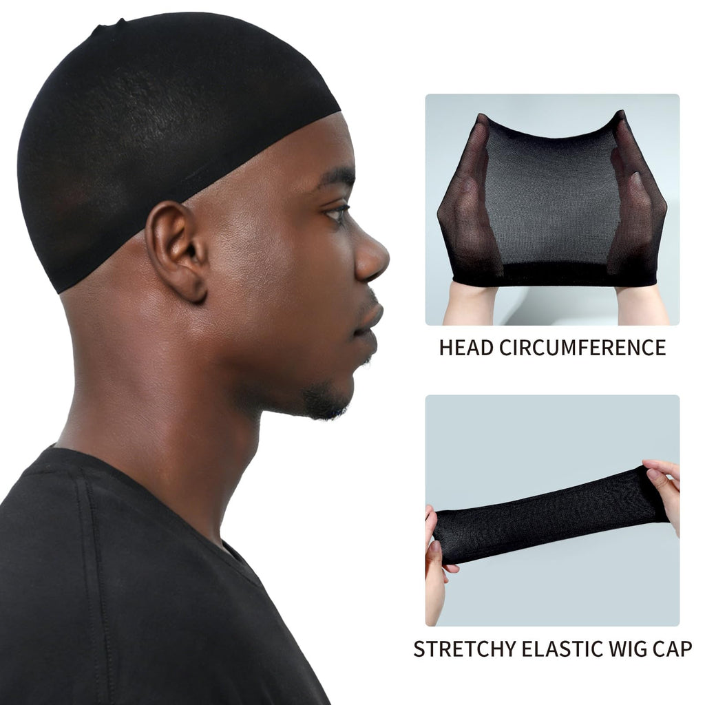 Fandamei Wig Cap for Men, 4PCS Black Hair Stocking Cap, Nylon Wig Caps Black, Hair Net for Men, Stretchy, Natural, Lightweight Wave Caps
