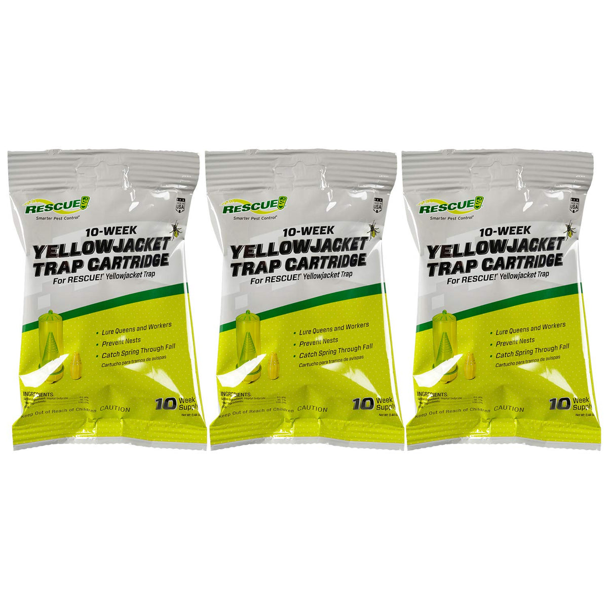 RESCUE! Yellowjacket Attractant Cartridge (10 Week Supply) – for RESCUE! Reusable Yellowjacket Traps - (3 Pack)