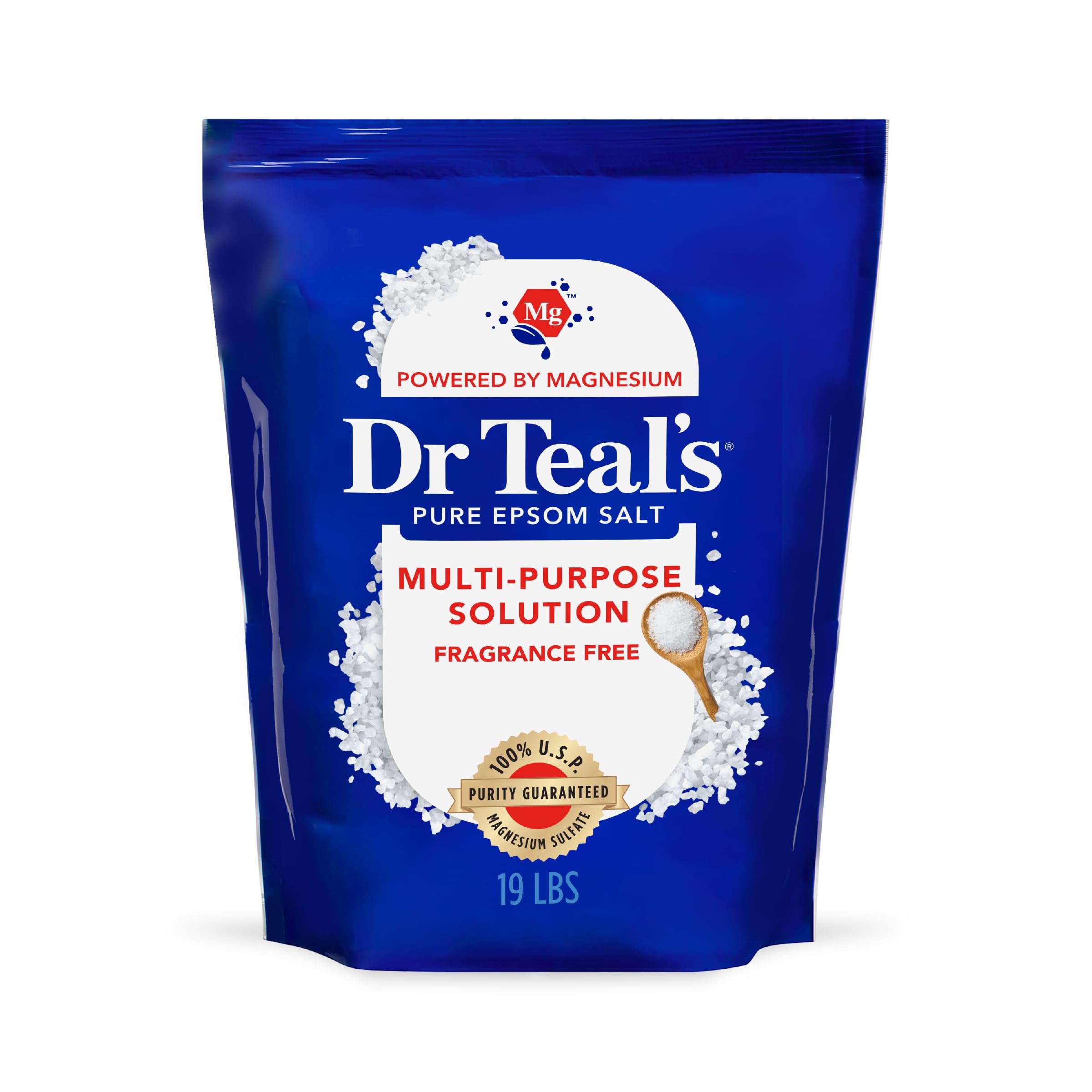 Dr Teal's Pure Epsom Salt Multipurpose Solution, Fragrance Free, Bulk Size - 19 lbs
