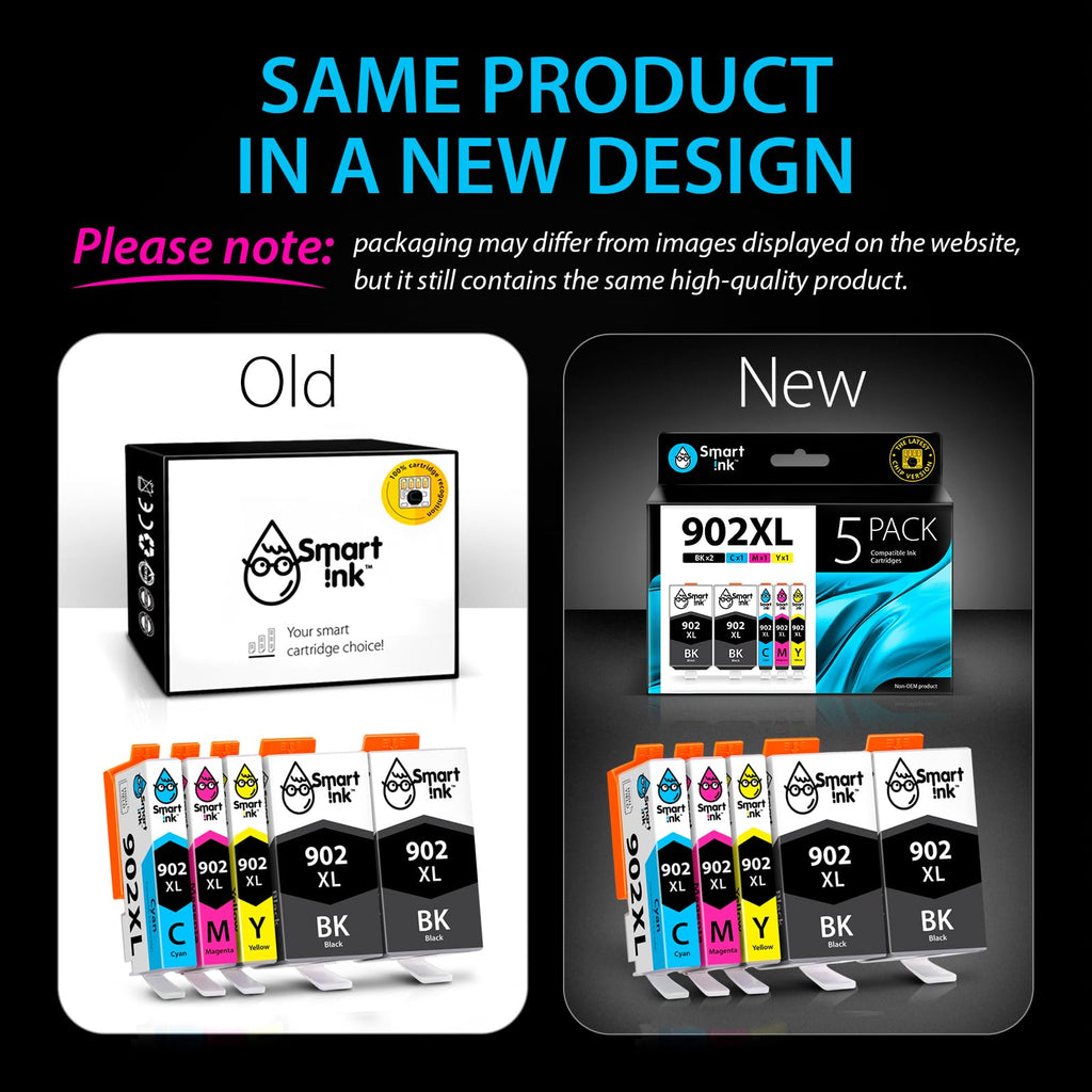 Smart Ink Compatible Ink Cartridge Replacement for HP 902XL 902XL (2 Black XL & C/M/Y XL 5 Combo Pack) to use with Officejet Pro 6978 6968 6974 6975 6960 Officejet 6951 6954 6956 6958 Printers