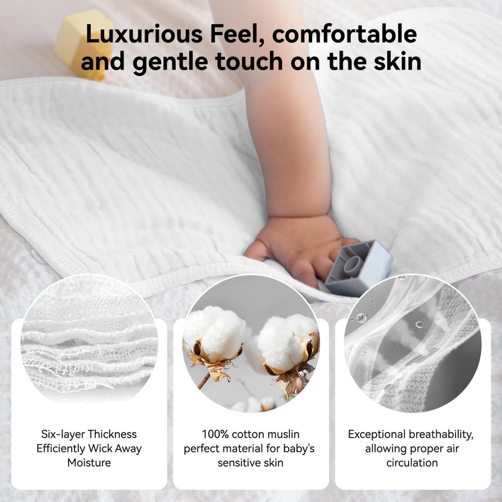 Synrroe Burp Cloths Large, Muslin Burp Cloths for Baby, Extra Absorbent and Soft, 6 Layers 20 by 10 Inches 100% Cotton (White Large 4 Pack)