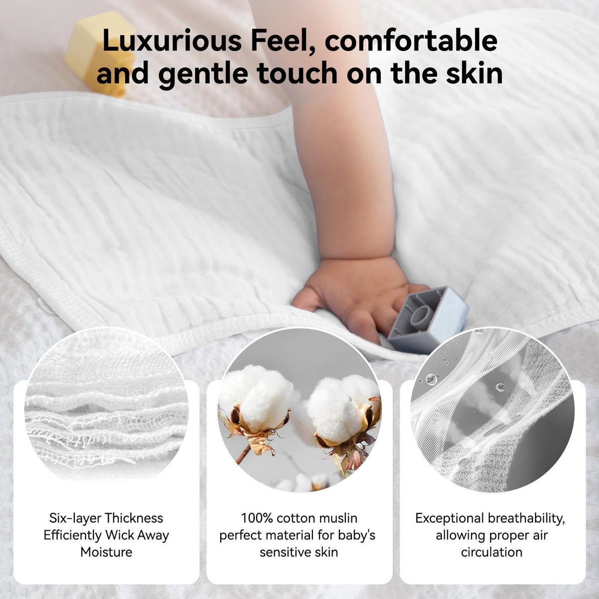 Synrroe Burp Cloths Large, Muslin Burp Cloths for Baby, Extra Absorbent and Soft, 6 Layers 20 by 10 Inches 100% Cotton (White Large 4 Pack)
