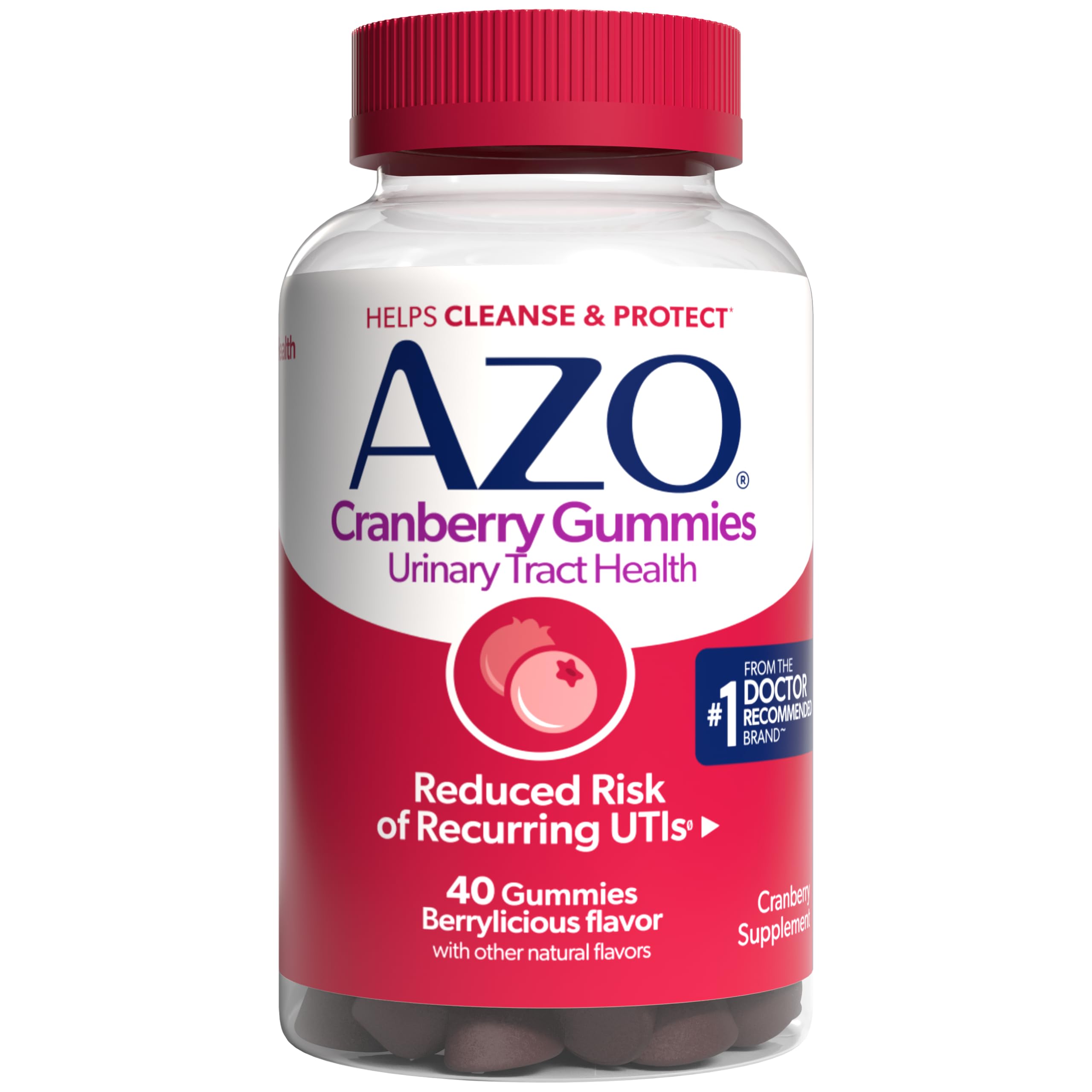 AZO Cranberry Gummies for Urinary Tract Health Women & Men, 40 Count | From the #1 Doctor Recommended Brand± Cranberry Supplement with Clinically Proven Pacran®, Helps Cleanse & Protect*