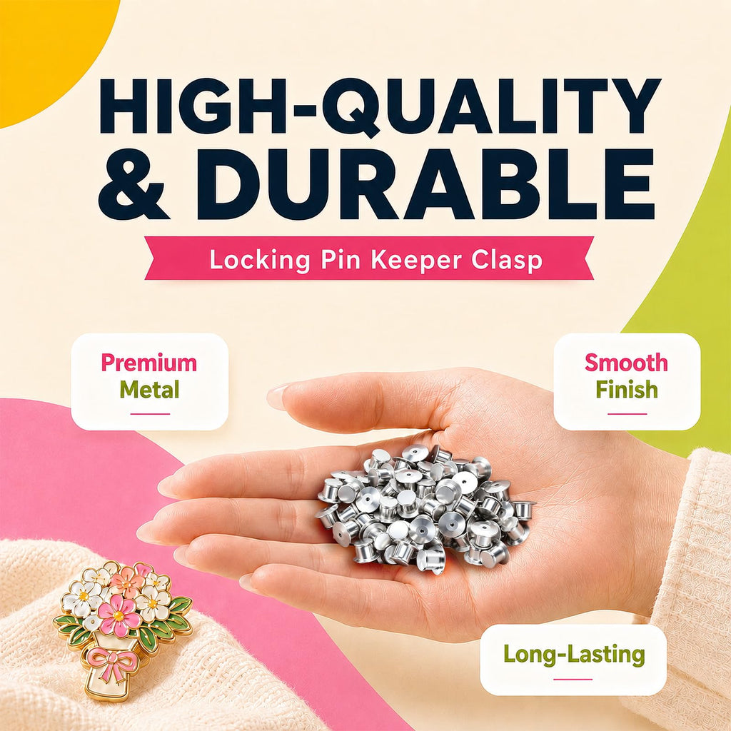 60 PCS Metal Locking Pin Backs and Pin Keepers — Secure Locking Clasp Pin Backings for Enamel Pins, Brooch, Lapel, Badge, Hat, Bag, Backpack, Collectibles & DIY Crafts (Silver)