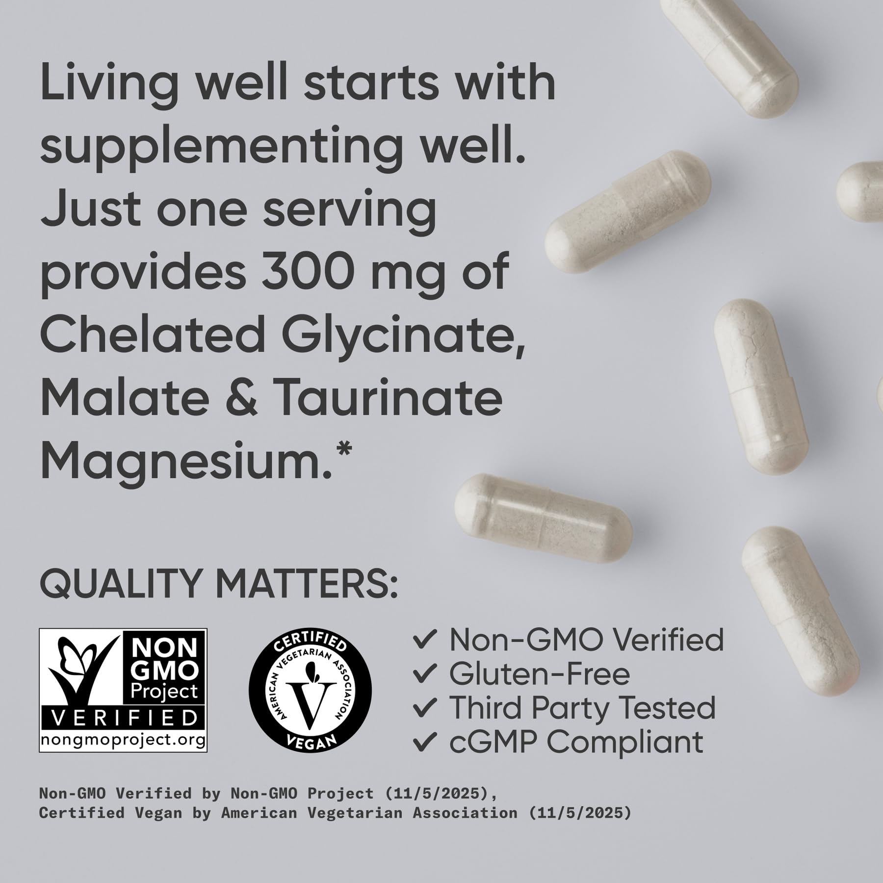 Sports Research® Triple Magnesium Complex 300mg, 120 Veggie Capules | Cheleated Magnesium Glycinate, Taurinate & Malate (Chelamax®) for Enhanced Bioavailability* - Non-GMO, Certified Vegan