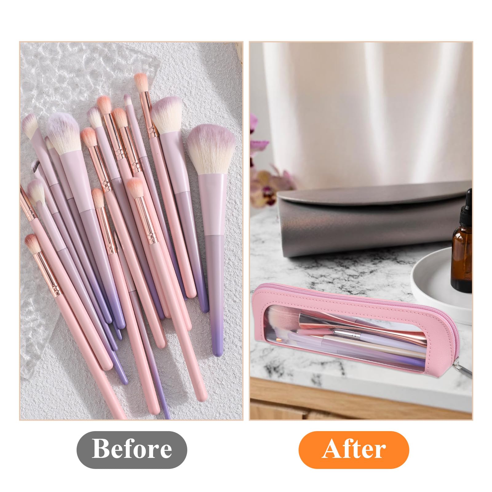 Premium imported small makeup bag in clear PU leather. Perfect for organizing brushes and cosmetics elegantly.
