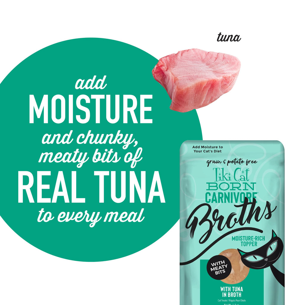 Tiki Cat Born Carnivore Broths, Tuna Cat Food Topper, 1.3 oz. Pouch 12 Pack
