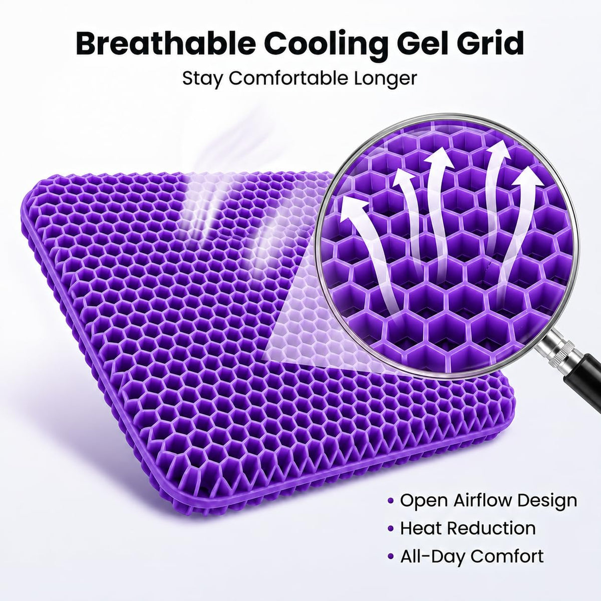 Extra Thick Large Pure Gel Seat Cushion for Long Sitting, Breathable Comfort Cushion for Back, Sciatica, Tailbone & Hip Pain Relief, Washable Portable Cushion for Office Chair, Car, Wheelchair