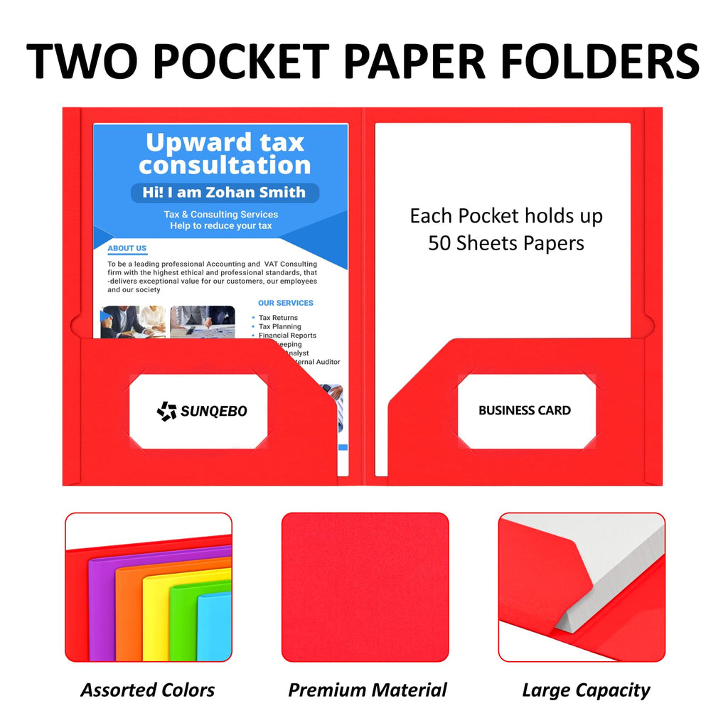 Folders with Pockets, 6 Pack Assorted Colors, 2 Pocket, Colored File Folder