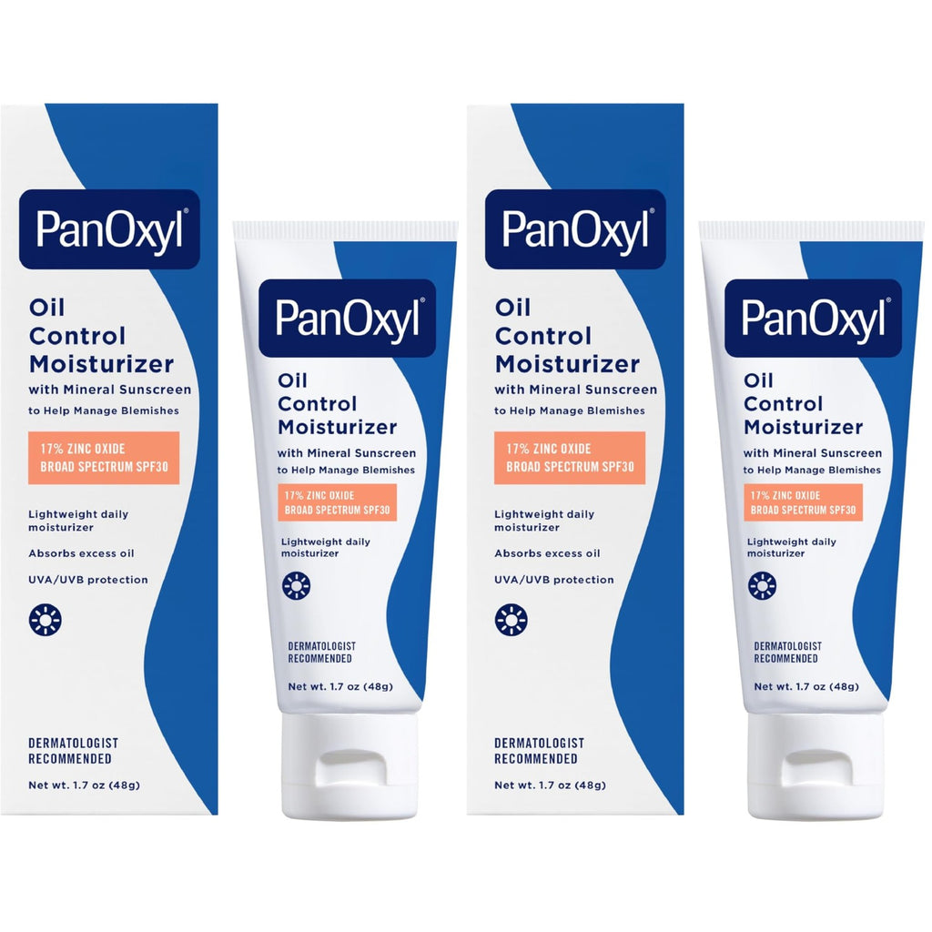 PanOxyl Oil Control Moisturizer, 17% Zinc Oxide, SPF 30, 1.7 oz | Daily Moisturizer with Mineral Sunscreen, Absorbs Excess Oil & Reduces Shine, Sheer/Matte Finish, For Acne Prone & Oily Skin
