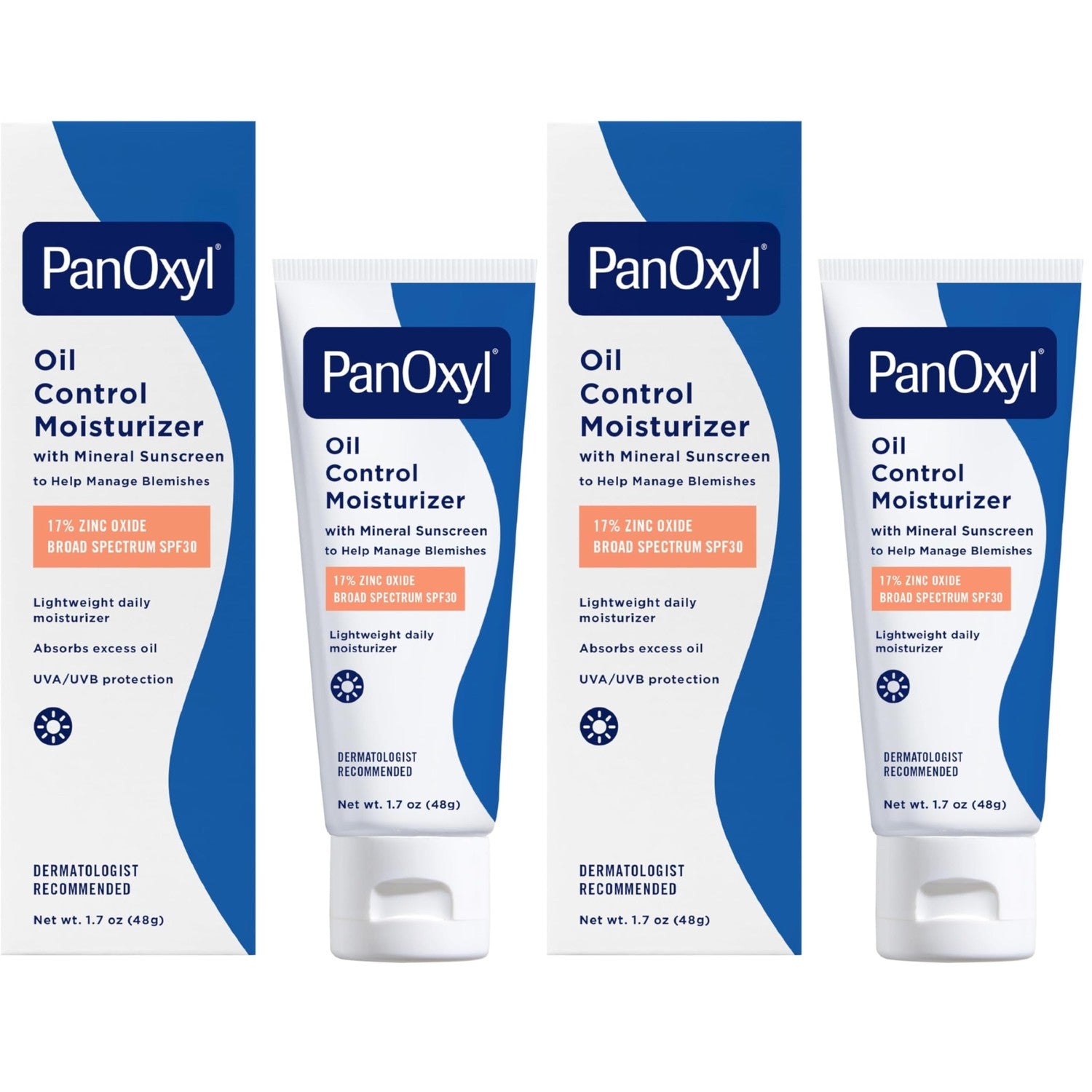 PanOxyl Oil Control Moisturizer, 17% Zinc Oxide, SPF 30, 1.7 oz | Daily Moisturizer with Mineral Sunscreen, Absorbs Excess Oil & Reduces Shine, Sheer/Matte Finish, For Acne Prone & Oily Skin