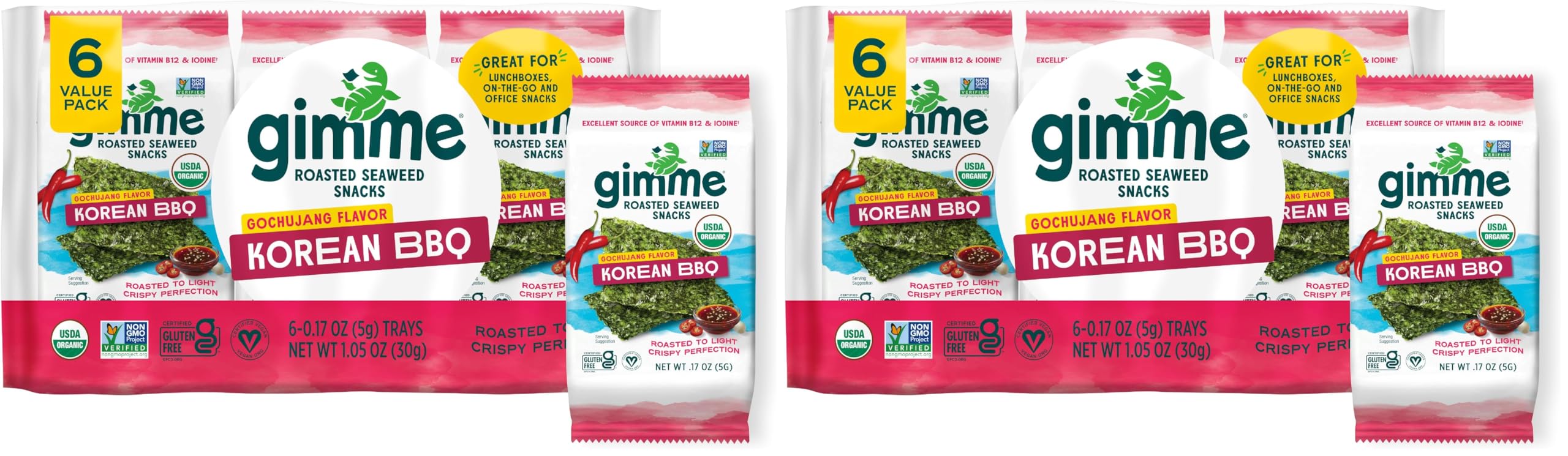 Buy now Gimme Seaweed Organic Premium Roasted Seaweed Snacks, Sea Salt, 6 Count, Keto, Vegan, Gluten-Free, Great Source of Omega3s and Iodine, Healthy On-The-Go Snack for Kids and Adults 6 Count (Pack of 2) #6 Korean BBQ at indiglob india