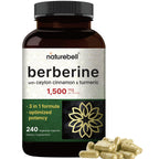 NatureBell Berberine Supplement 1,500mg with Ceylon Cinnamon & Turmeric Root, 240 Veggie Capsules | 97% Pure Berberine HCL | Supports Balanced Sugar Levels & Heart Health | Vegan, Non-GMO