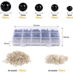 Vanblue Safety Eyes 150Pcs 6-12 mm Plastic Safety Eyes with Washers Craft Eyes for Amigurumi Stuffed Animal Crochet Projects Teddy Bear Puppet Toys DIY Crafts Making Halloween Decorations