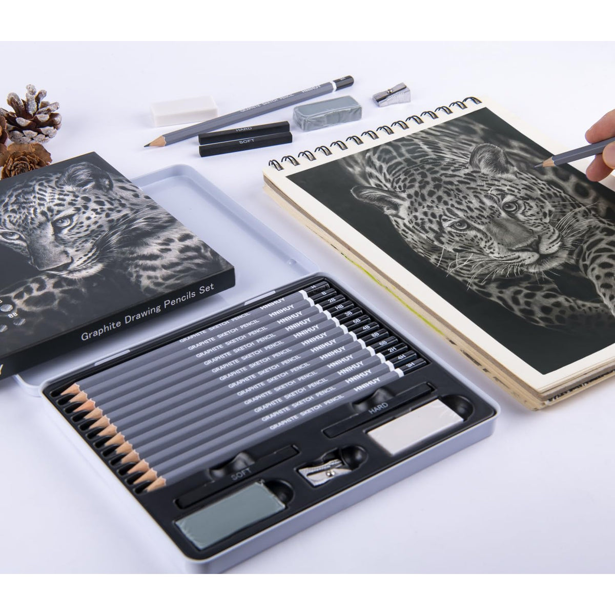 HNIHUY Sketch Drawing Pencils Set, 17 Pcs, Graphite Pencils (8B-4H)